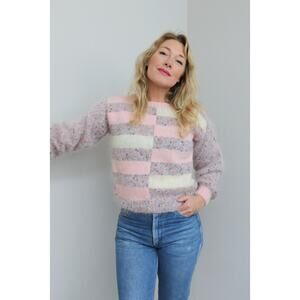 1980's Vintage Pastel Fleck Fuzzy Mohair Sweater ~ Women's Extra Small XXS XS